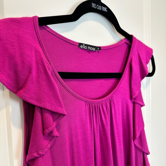 Ella Moss ruffle sleeveless fuschia pink with purple velvet trim top tunic - Picture 2 of 11